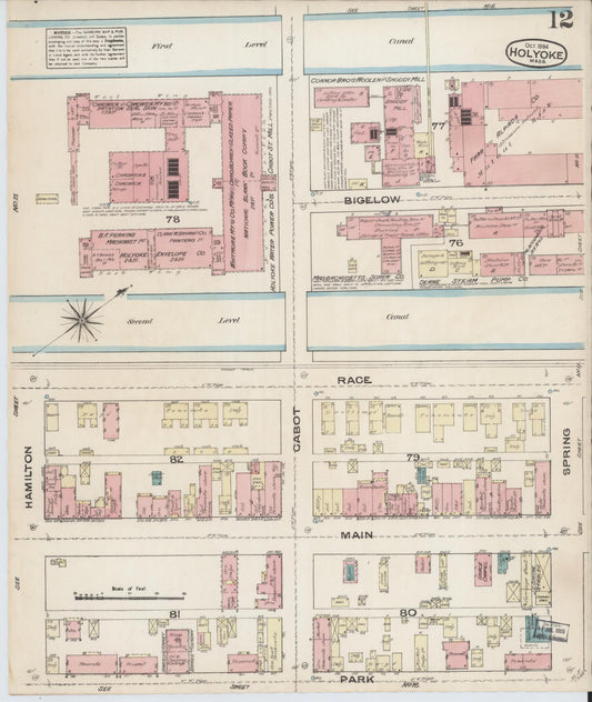 Sanborn Fire Insurance Map from Holyoke, Hampden County, Massachusetts (1884), Sheet #0012 - Historic Sanborn Fire Insurance Map Print, vintage old map wall art, antique decor, genealogy gift, Massachusetts Massachusetts map