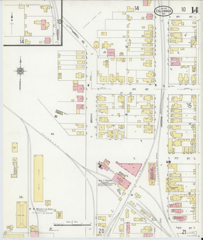 Sanborn Fire Insurance Map from Columbus, Bartholomew County, Indiana (1912), Sheet #0014 - Historic Sanborn Fire Insurance Map Print, vintage old map wall art, antique decor, genealogy gift, Indiana Indiana map
