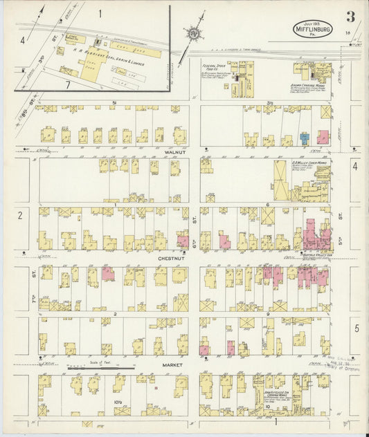 Sanborn Fire Insurance Map from Mifflinburg, Union County, Pennsylvania (1913), Sheet #0003 - Historic Sanborn Fire Insurance Map Print, vintage old map wall art, antique decor, genealogy gift, Pennsylvania Pennsylvania map