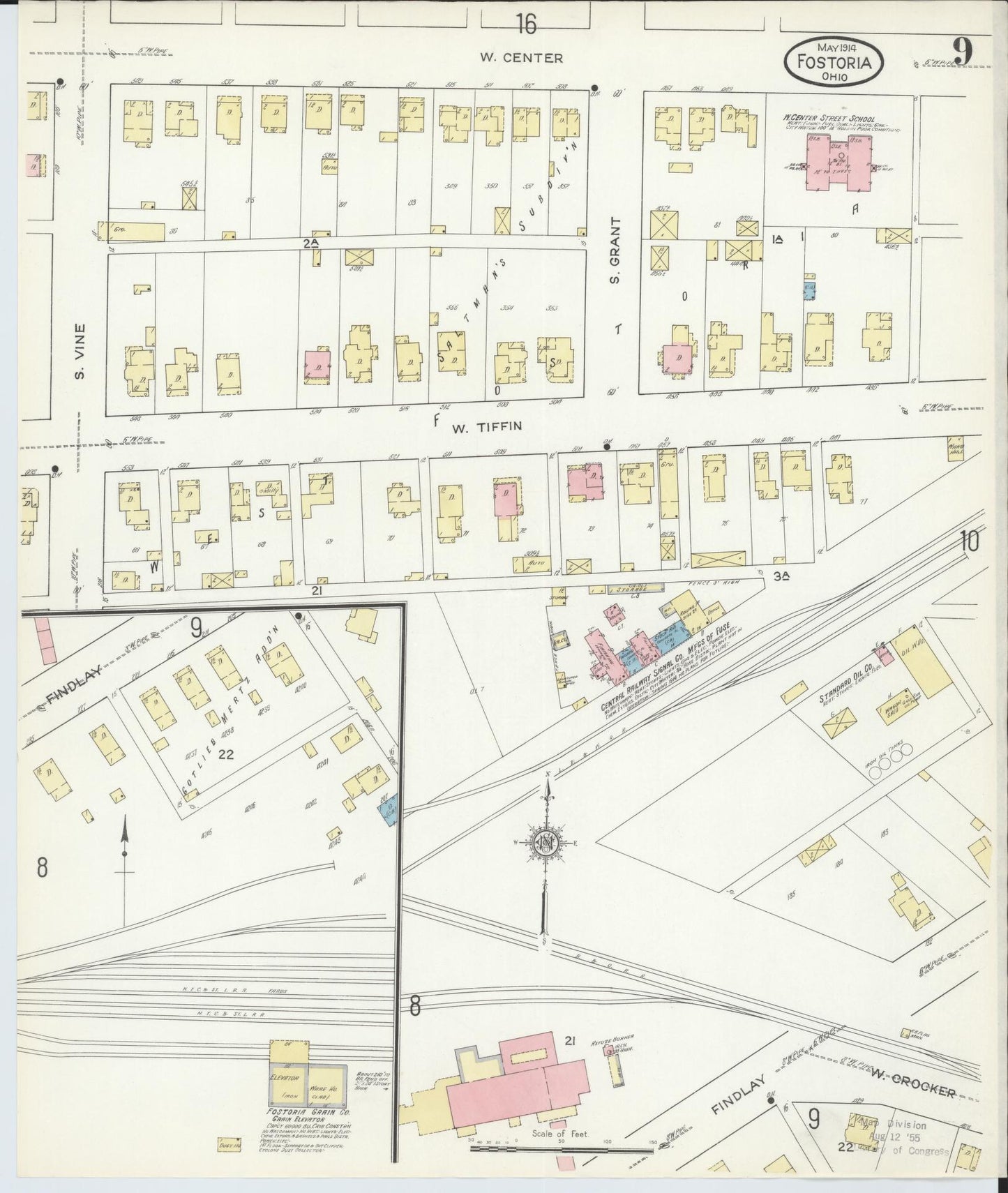 Sanborn Fire Insurance Map from Fostoria, Seneca, Hancock, And Wood Counties, Ohio (1914), Sheet #0009 - Historic Sanborn Fire Insurance Map Print, vintage old map wall art, antique decor, genealogy gift, Ohio Ohio map