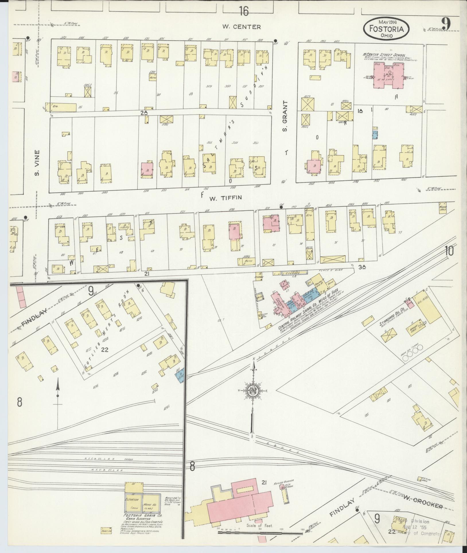Sanborn Fire Insurance Map from Fostoria, Seneca, Hancock, And Wood Counties, Ohio (1914), Sheet #0009 - Historic Sanborn Fire Insurance Map Print, vintage old map wall art, antique decor, genealogy gift, Ohio Ohio map