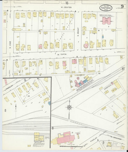 Sanborn Fire Insurance Map from Fostoria, Seneca, Hancock, And Wood Counties, Ohio (1914), Sheet #0009 - Historic Sanborn Fire Insurance Map Print, vintage old map wall art, antique decor, genealogy gift, Ohio Ohio map