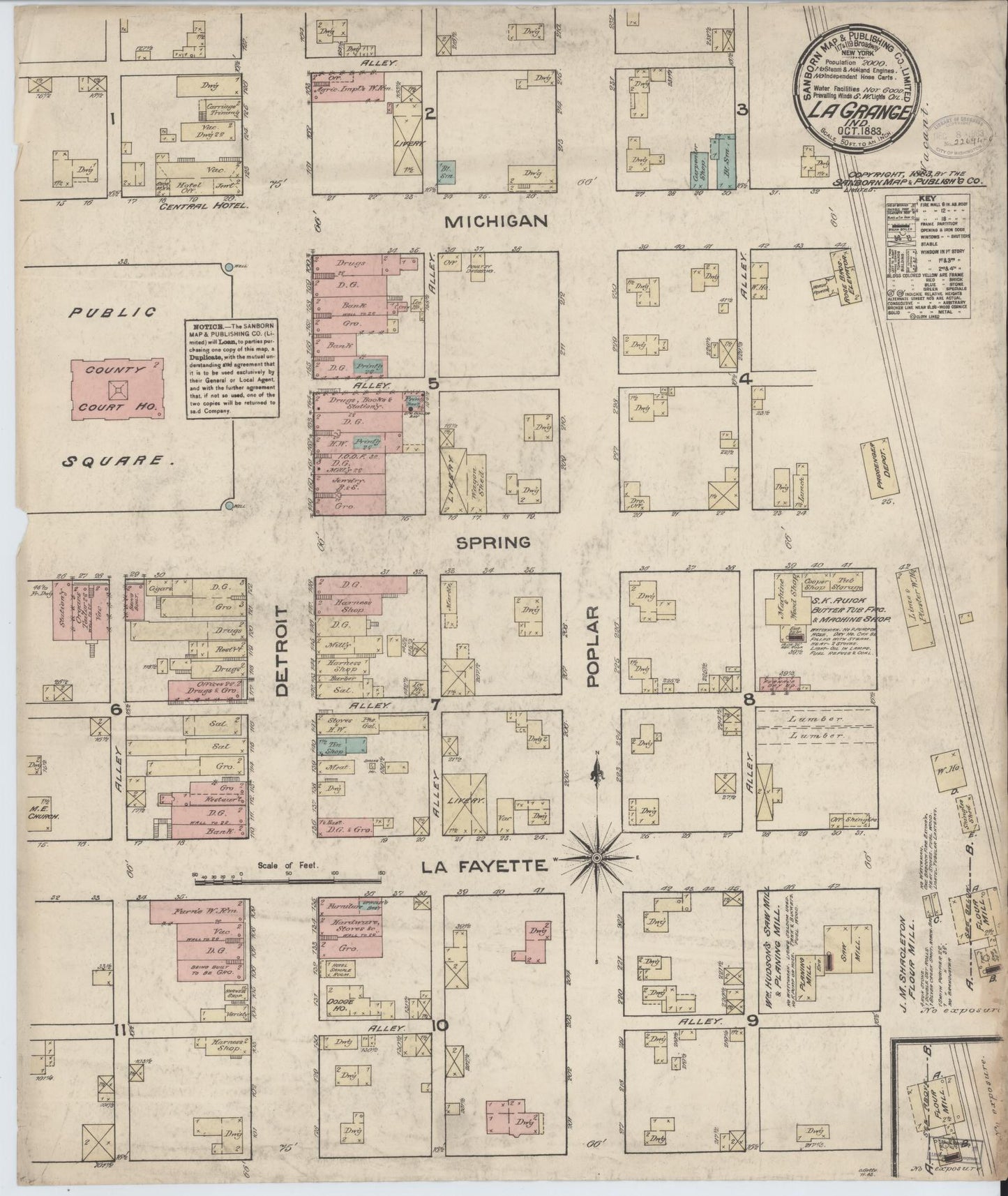 Sanborn Fire Insurance Map from Lagrange, LaGrange County, Indiana (1883), Sheet #0001 - Historic Sanborn Fire Insurance Map Print, vintage old map wall art, antique decor, genealogy gift, Indiana Indiana map