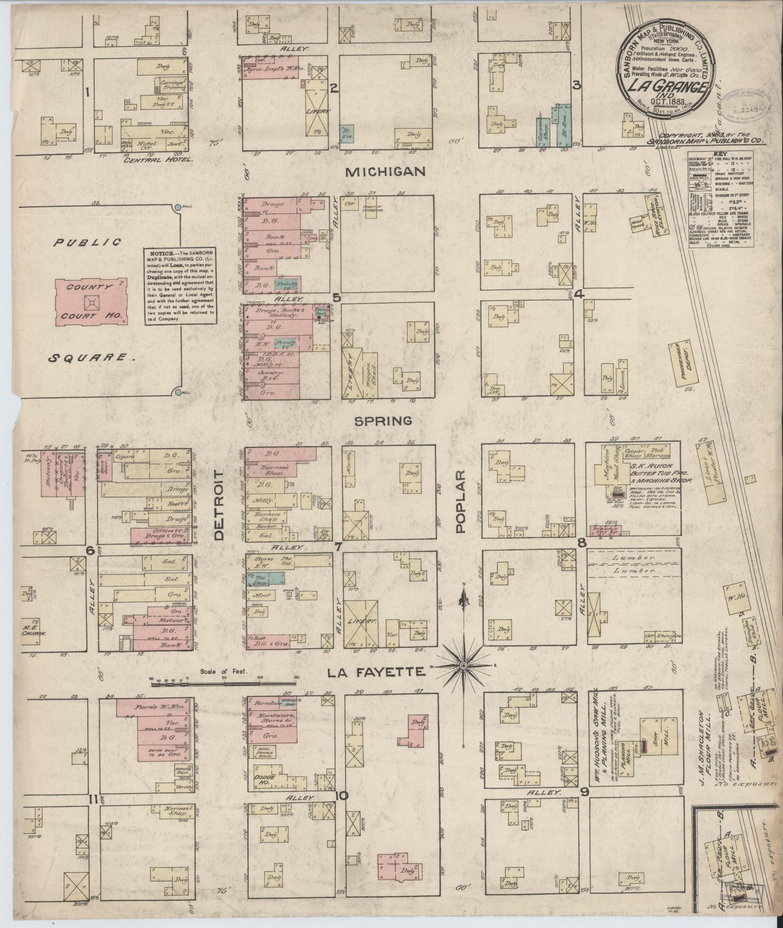 Sanborn Fire Insurance Map from Lagrange, LaGrange County, Indiana (1883), Sheet #0001 - Historic Sanborn Fire Insurance Map Print, vintage old map wall art, antique decor, genealogy gift, Indiana Indiana map