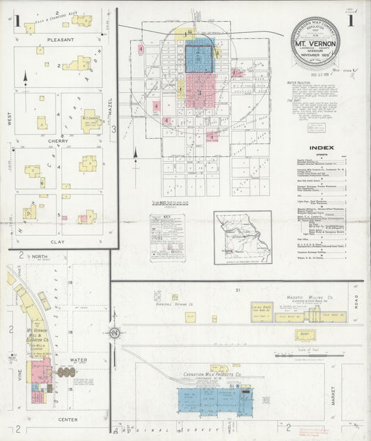 Sanborn Fire Insurance Map from Mount Vernon, Lawrence County, Missouri (1928), Sheet #0001 - Complete Map Set gallery image, historic Sanborn map, vintage wall art, Missouri Missouri