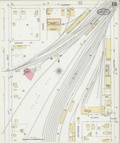 Sanborn Fire Insurance Map from Janesville, Rock County, Wisconsin (1895), Sheet #0012 - Historic Sanborn Fire Insurance Map Print, vintage old map wall art, antique decor, genealogy gift, Wisconsin Wisconsin map