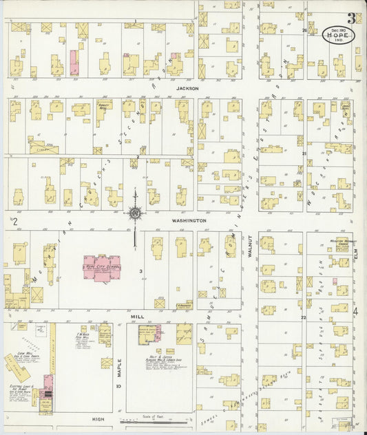Sanborn Fire Insurance Map from Hope, Bartholomew County, Indiana (1910), Sheet #0003 - Historic Sanborn Fire Insurance Map Print, vintage old map wall art, antique decor, genealogy gift, Indiana Indiana map