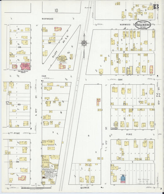 Sanborn Fire Insurance Map from Brainerd, Crow Wing County, Minnesota (1917), Sheet #0013 - Historic Sanborn Fire Insurance Map Print, vintage old map wall art, antique decor, genealogy gift, Minnesota Minnesota map