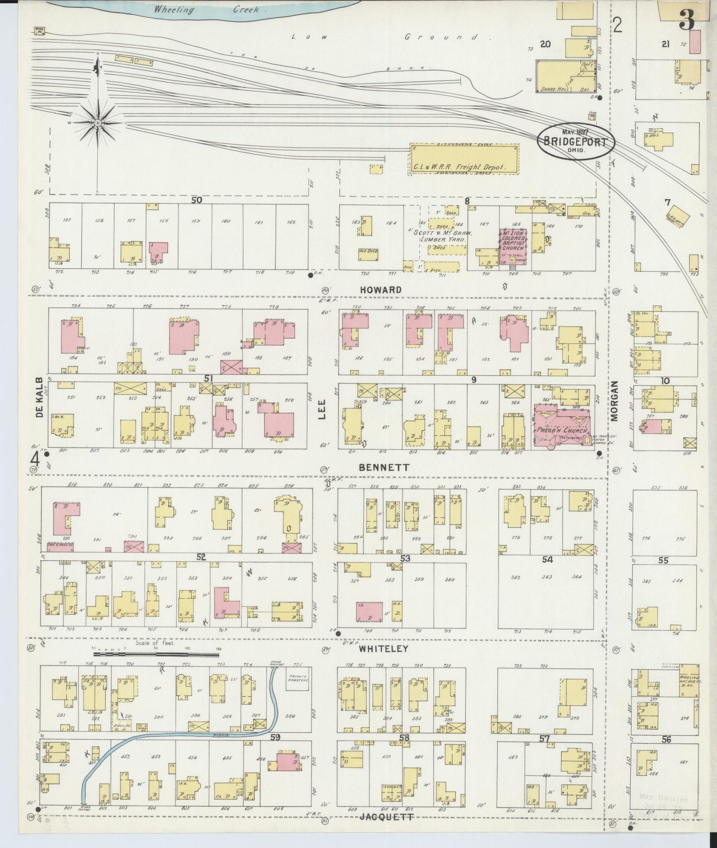Sanborn Fire Insurance Map from Bridgeport, Belmont County, Ohio (1897), Sheet #0003 - Complete Map Set gallery image, historic Sanborn map, vintage wall art, Ohio Ohio