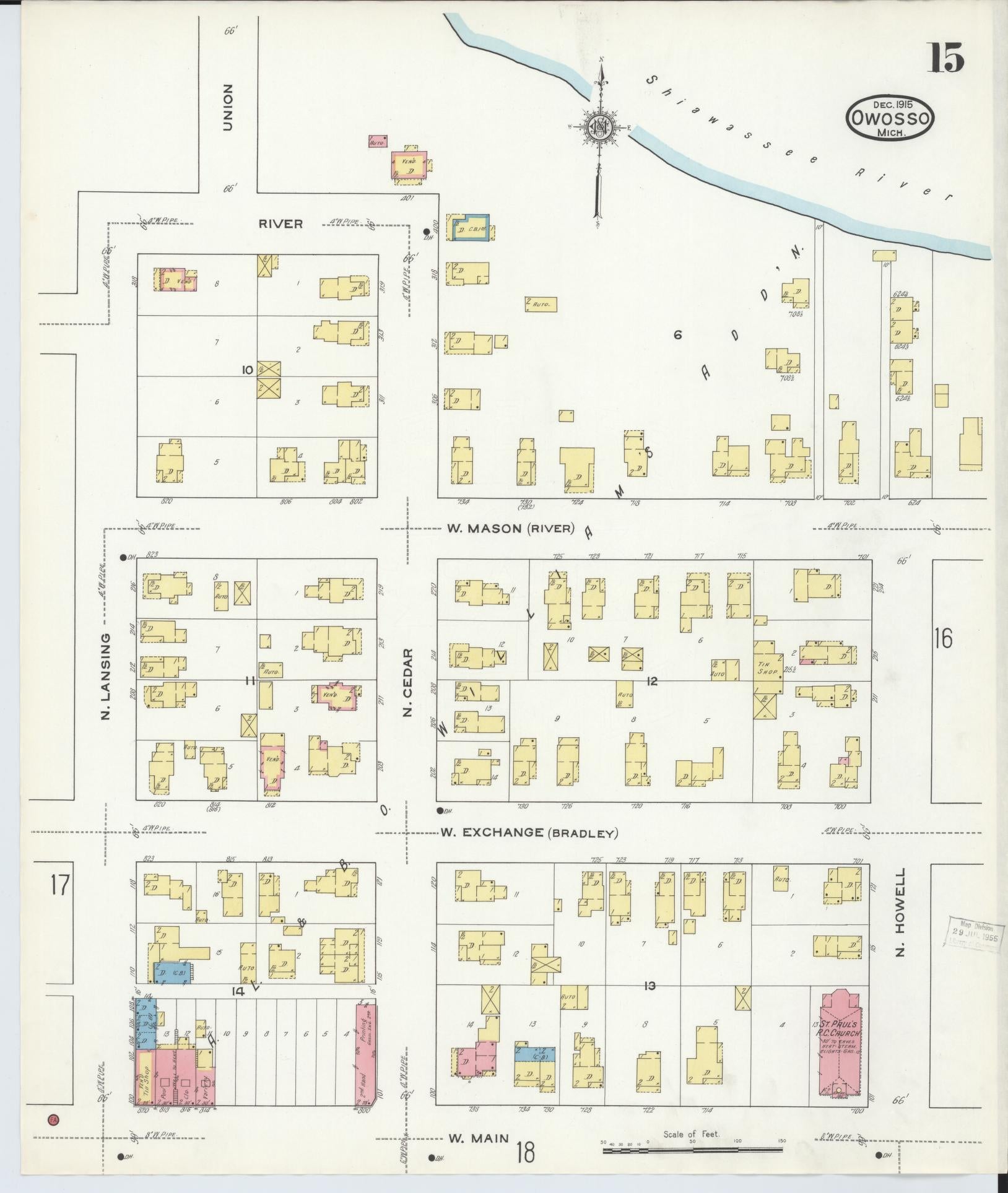 Sanborn Fire Insurance Map from Owosso, Shiawassee County, Michigan (1915), Sheet #0015 - Complete Map Set gallery image, historic Sanborn map, vintage wall art, Michigan Michigan