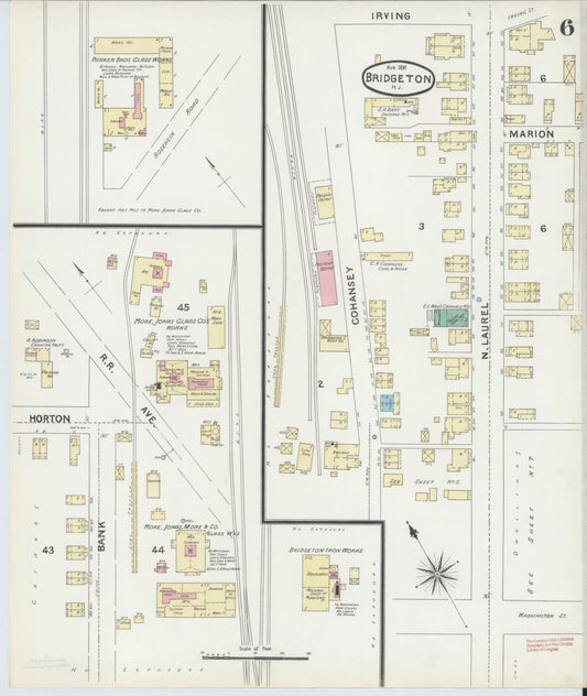 Sanborn Fire Insurance Map from Bridgeton, Cumberland County, New Jersey (1891), Sheet #0006 - Historic Sanborn Fire Insurance Map Print, vintage old map wall art, antique decor, genealogy gift, New Jersey New Jersey map