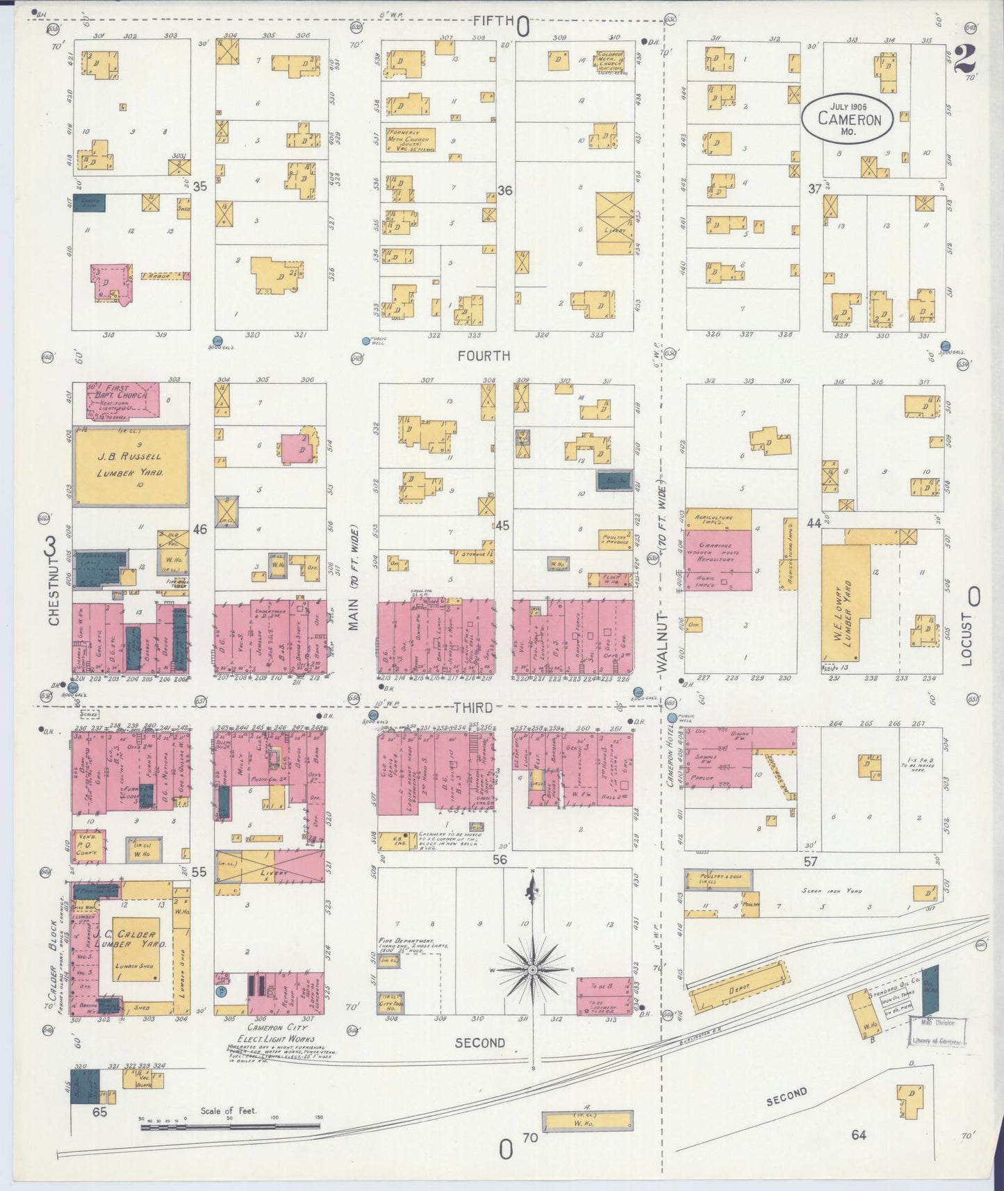 Sanborn Fire Insurance Map from Cameron, Clinton County, Missouri (1906), Sheet #0002 - Complete Map Set gallery image, historic Sanborn map, vintage wall art, Missouri Missouri