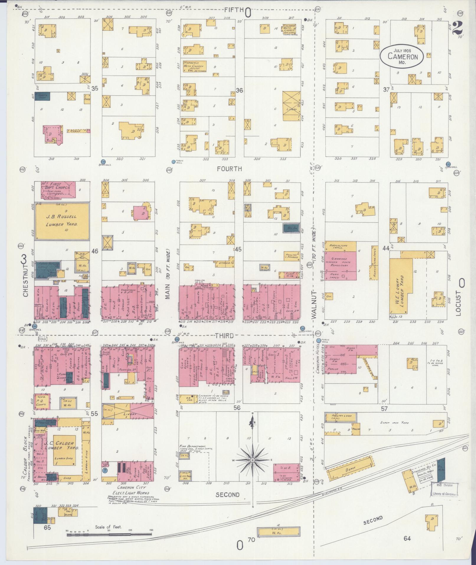 Sanborn Fire Insurance Map from Cameron, Clinton County, Missouri (1906), Sheet #0002 - Complete Map Set gallery image, historic Sanborn map, vintage wall art, Missouri Missouri