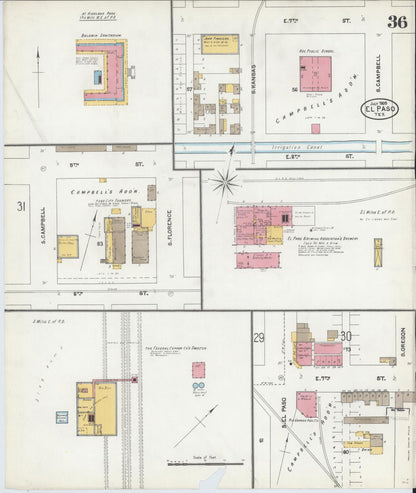 Sanborn Fire Insurance Map from El Paso, El Paso County, Texas (1905), Sheet #0036 - Complete Map Set gallery image, historic Sanborn map, vintage wall art, Texas Texas