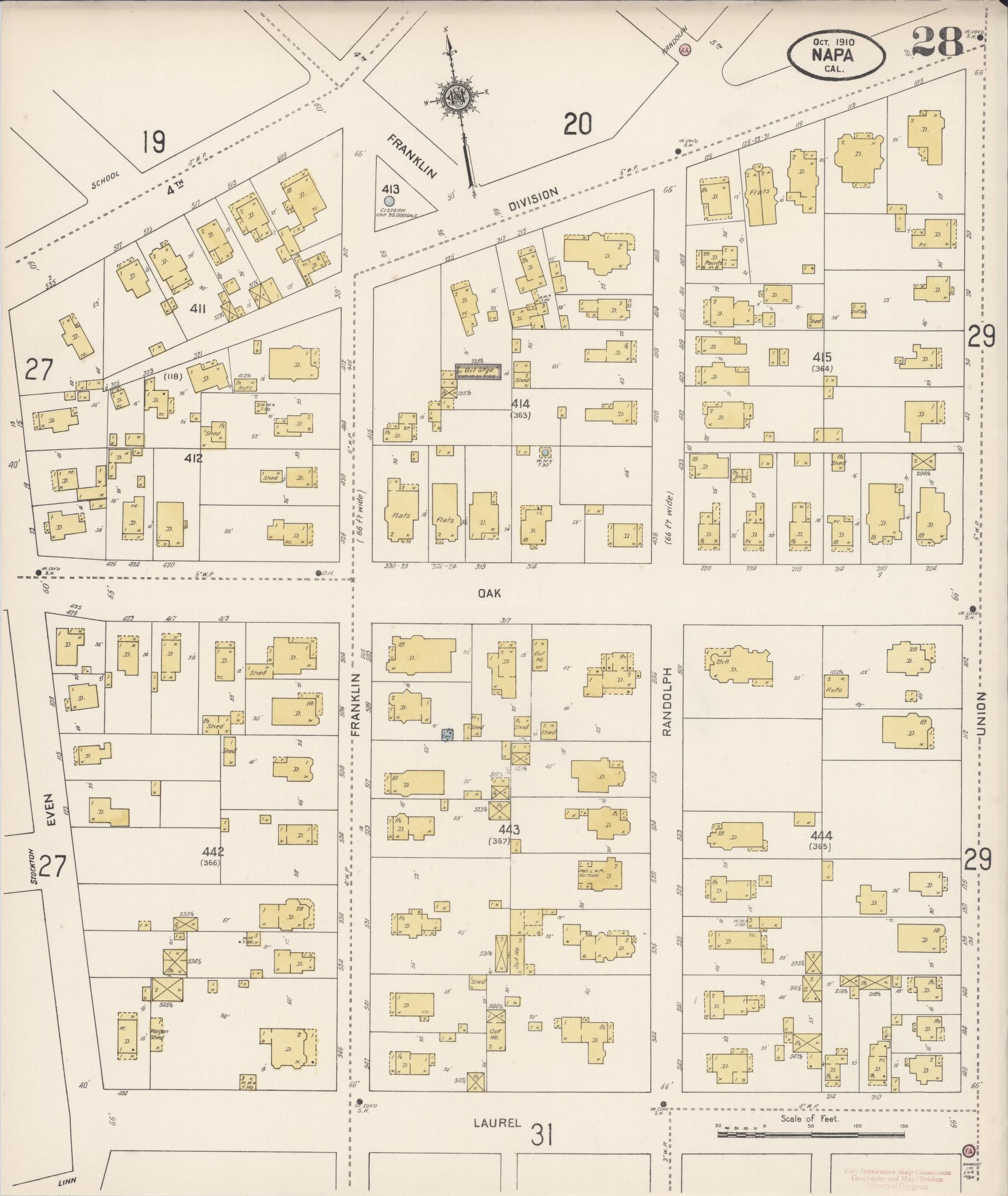 Sanborn Fire Insurance Map from Napa, Napa County, California (1910), Sheet #0028 - Complete Map Set gallery image, historic Sanborn map, vintage wall art, California California