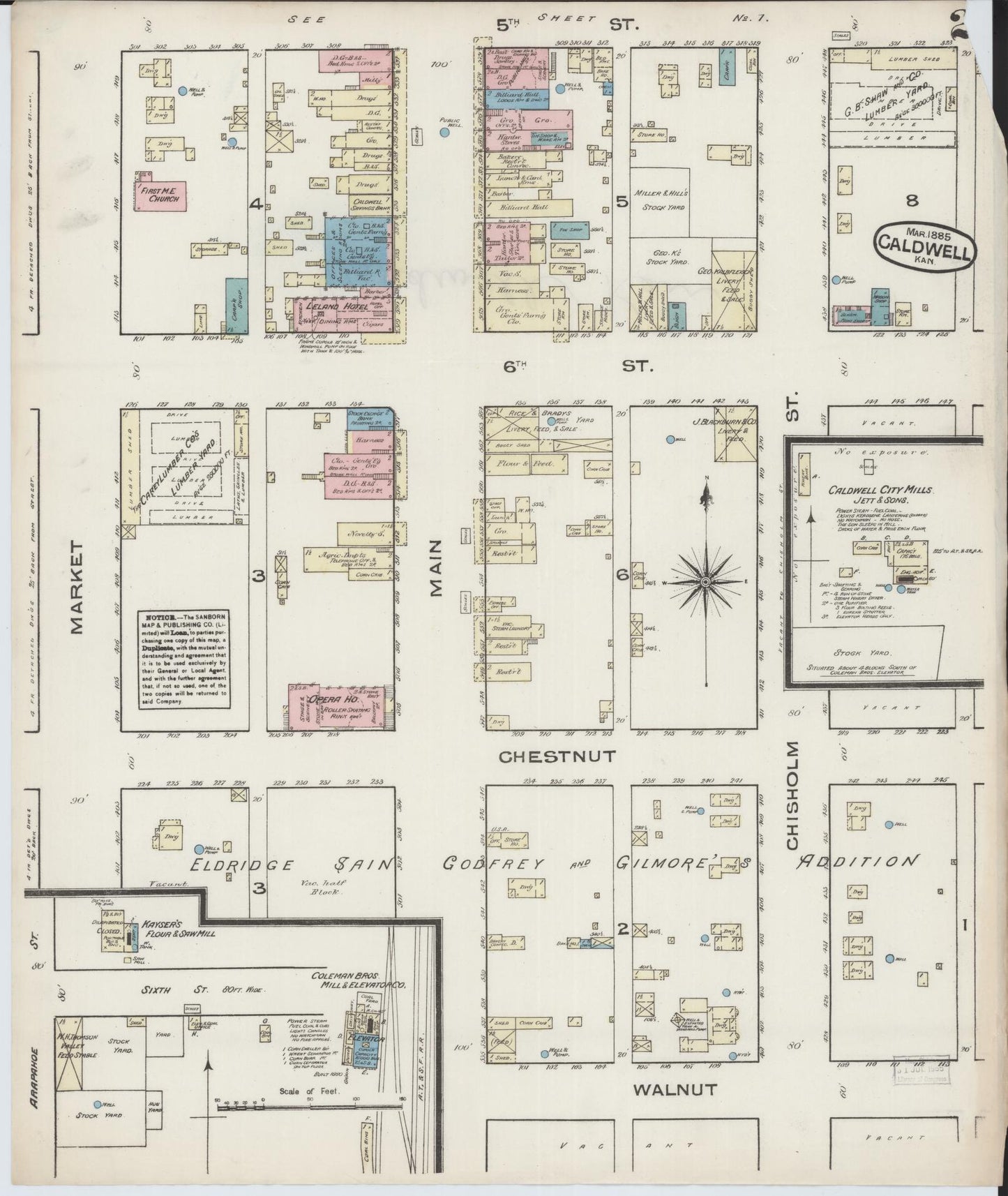 Sanborn Fire Insurance Map from Caldwell, Sumner County, Kansas (1885), Sheet #0002 - Complete Map Set gallery image, historic Sanborn map, vintage wall art, Kansas Kansas