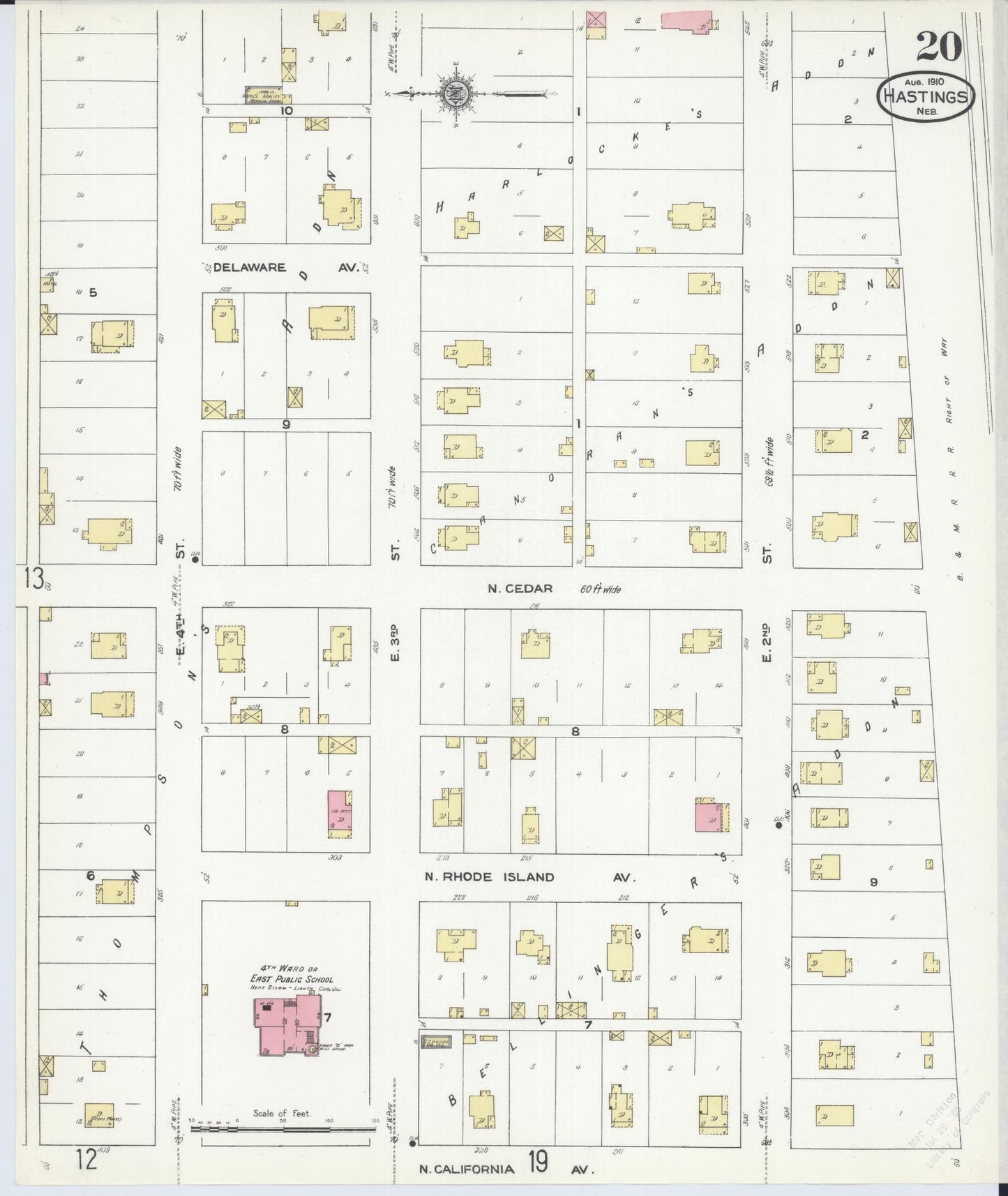 Sanborn Fire Insurance Map from Hastings, Adams County, Nebraska (1910), Sheet #0020 - Complete Map Set gallery image, historic Sanborn map, vintage wall art, Nebraska Nebraska