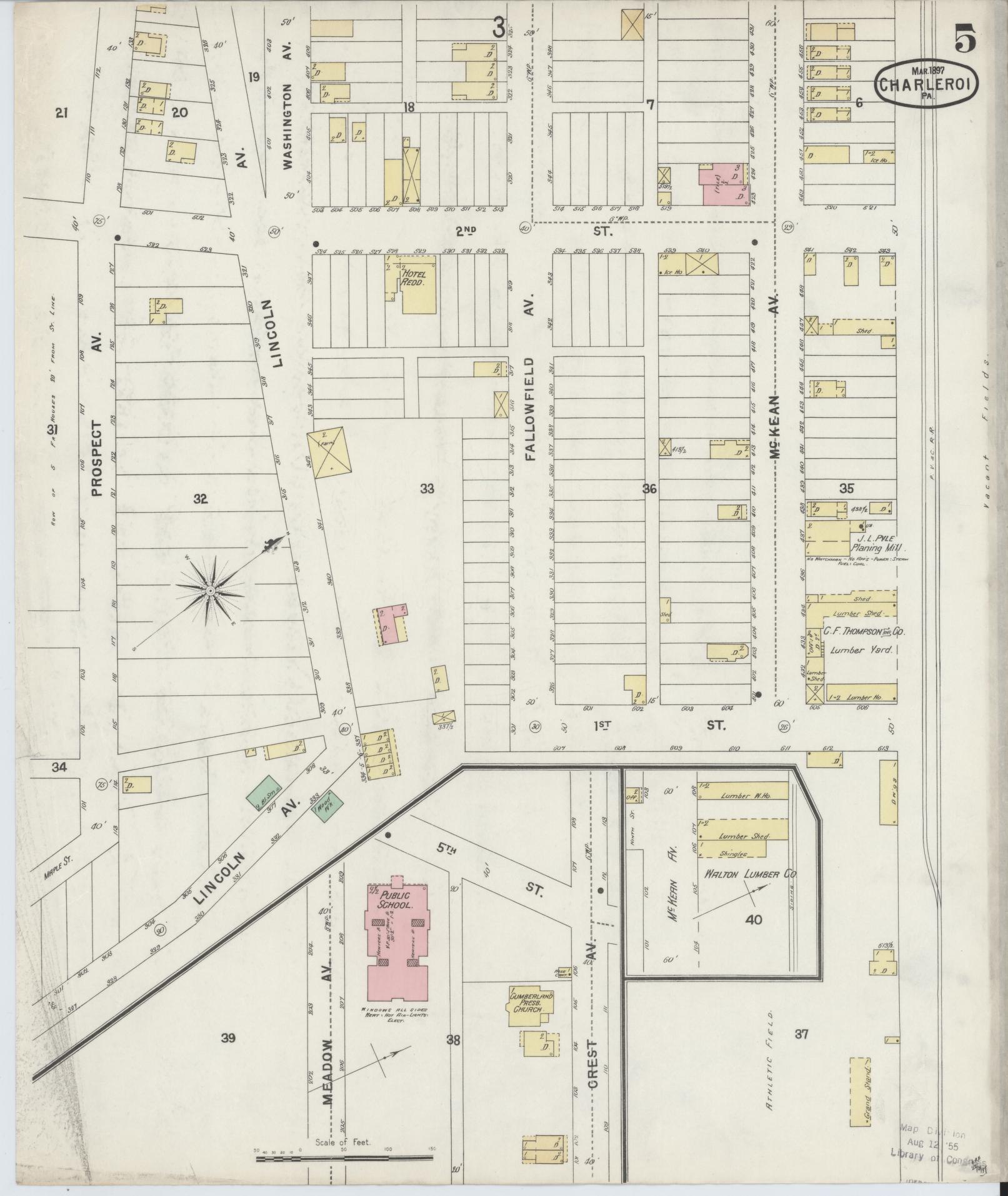 Sanborn Fire Insurance Map from Charleroi, Washington County, Pennsylvania (1897), Sheet #0005 - Historic Sanborn Fire Insurance Map Print, vintage old map wall art, antique decor, genealogy gift, Pennsylvania Pennsylvania map