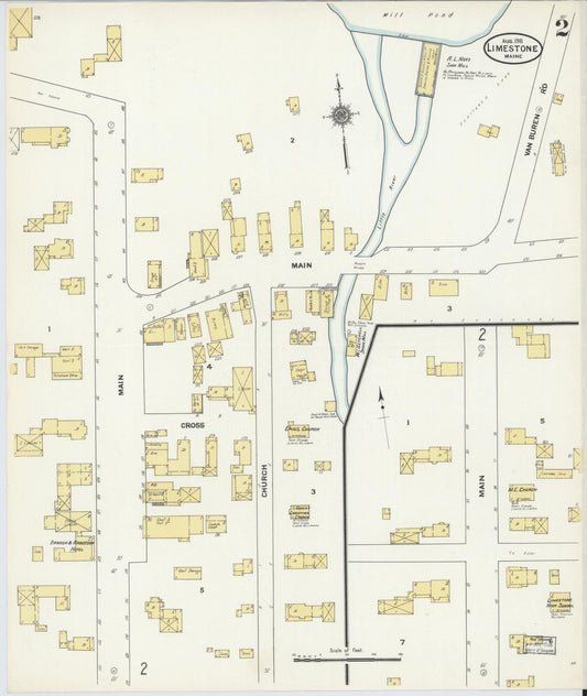 Sanborn Fire Insurance Map from Limestone, Aroostook County, Maine (1911), Sheet #0002 - Historic Sanborn Fire Insurance Map Print, vintage old map wall art, antique decor, genealogy gift, Maine Maine map