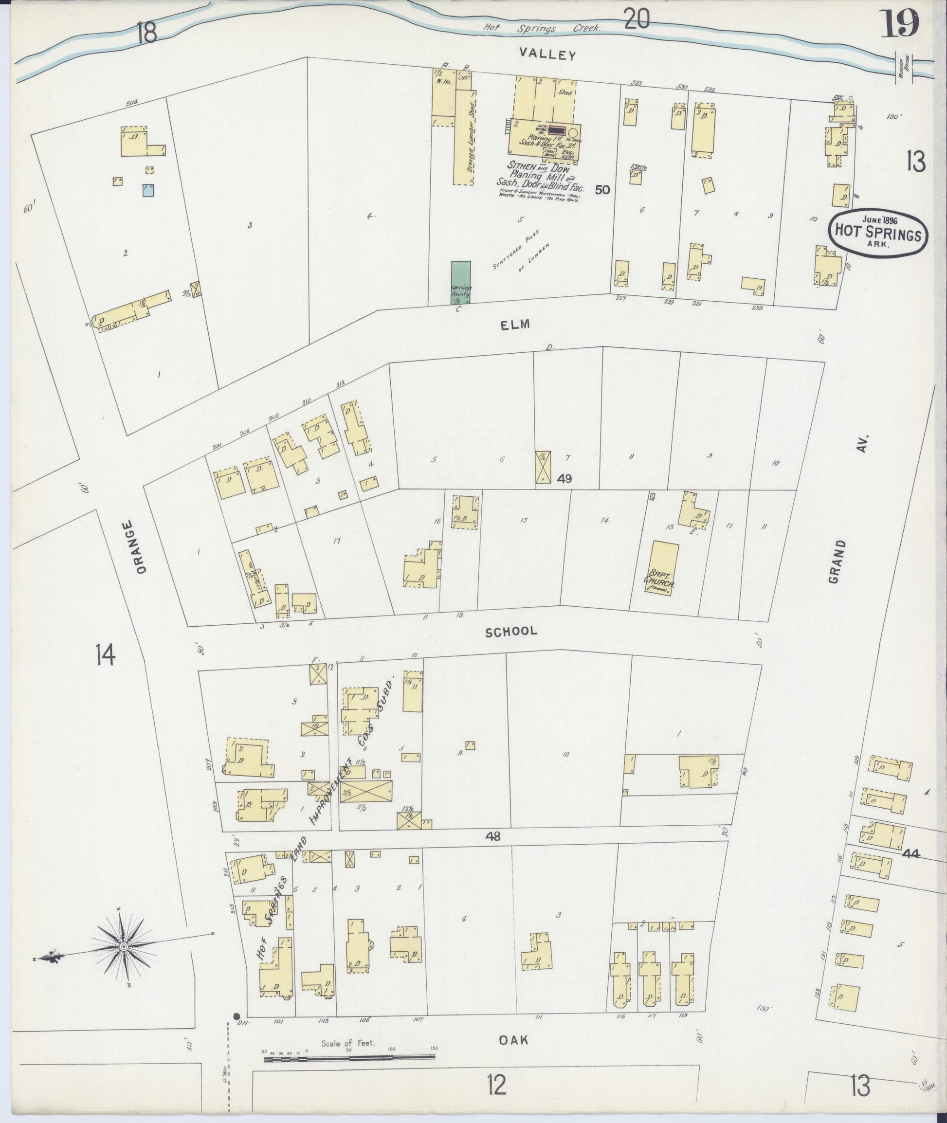Sanborn Fire Insurance Map from Hot Springs, Garland County, Arkansas (1896), Sheet #0019 - Complete Map Set gallery image, historic Sanborn map, vintage wall art, Arkansas Arkansas