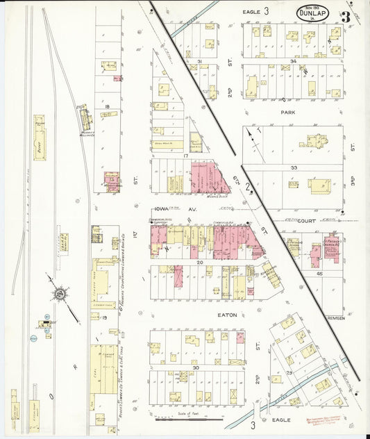Sanborn Fire Insurance Map from Dunlap, Harrison County, Iowa (1913), Sheet #0003 - Historic Sanborn Fire Insurance Map Print, vintage old map wall art