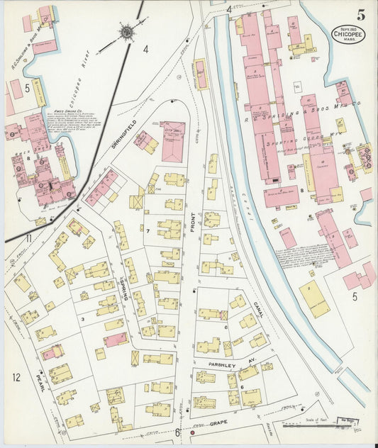 Sanborn Fire Insurance Map from Chicopee, Hampden County, Massachusetts (1910), Sheet #0005 - Historic Sanborn Fire Insurance Map Print, vintage old map wall art, antique decor, genealogy gift, Massachusetts Massachusetts map