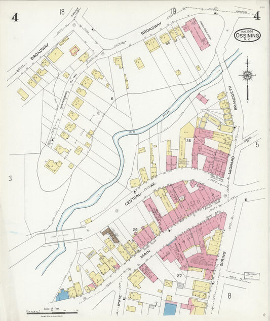 Sanborn Fire Insurance Map from Ossining, Westchester County, New York (1924), Sheet #0004 - Historic Sanborn Fire Insurance Map Print, vintage old map wall art, antique decor, genealogy gift, New York New York map