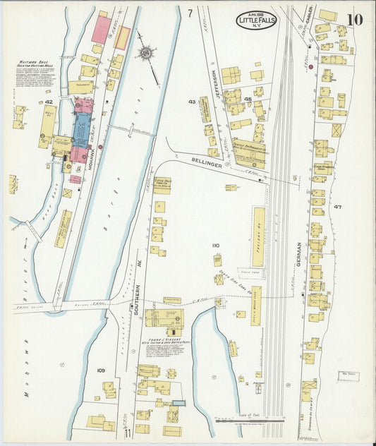 Sanborn Fire Insurance Map from Little Falls, Herkimer County, New York (1918), Sheet #0010 - Historic Sanborn Fire Insurance Map Print, vintage old map wall art, antique decor, genealogy gift, New York New York map