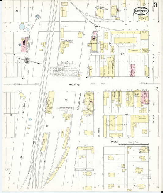Sanborn Fire Insurance Map from Spencer, Clay County, Iowa (1909), Sheet #0003 - Historic Sanborn Fire Insurance Map Print, vintage old map wall art