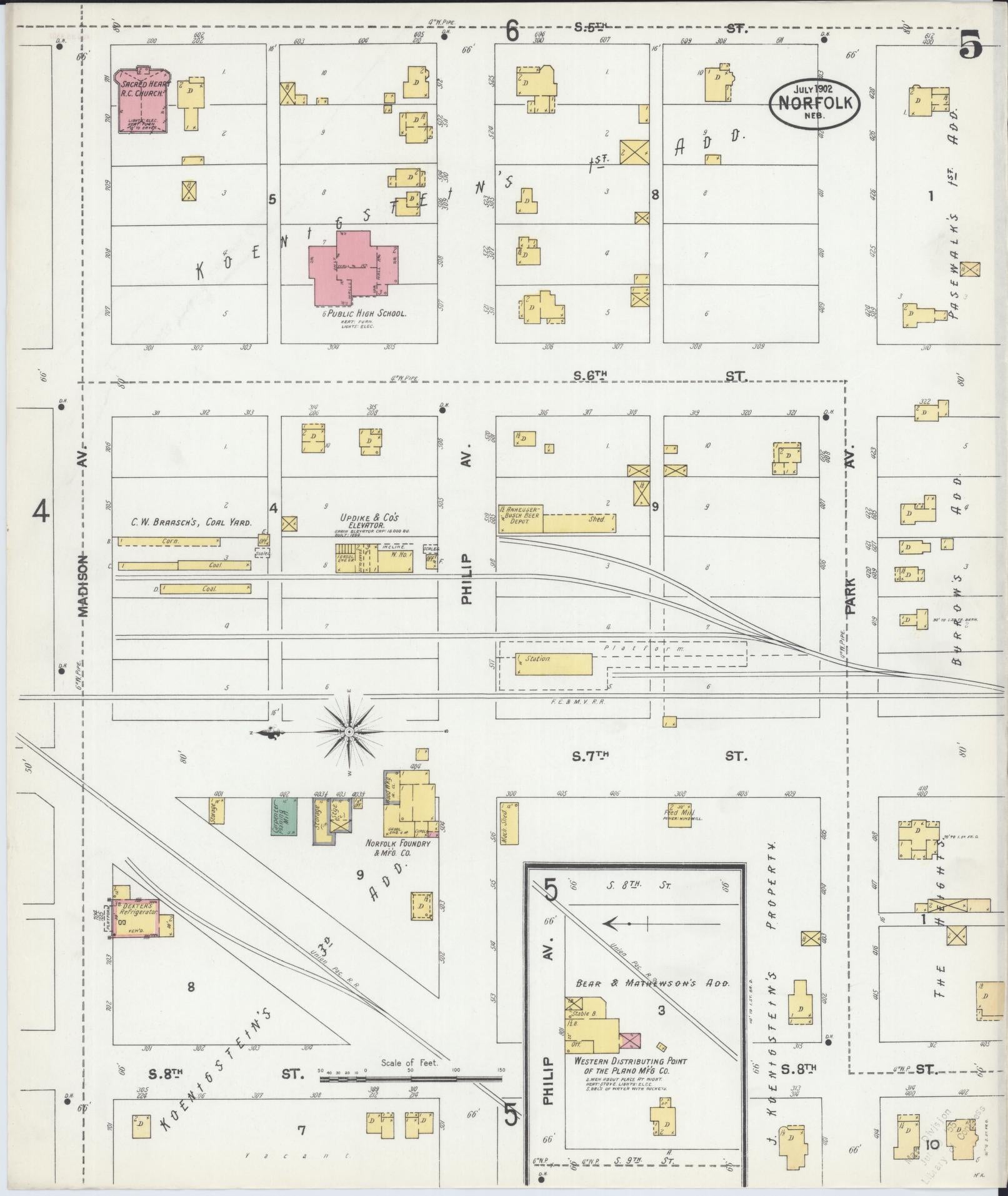 Sanborn Fire Insurance Map from Norfolk, Madison County, Nebraska (1902), Sheet #0005 - Complete Map Set gallery image, historic Sanborn map, vintage wall art, Nebraska Nebraska