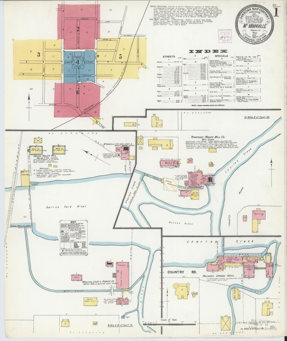 Sanborn Fire Insurance Map from McMinnville, Warren County, Tennessee (1907), Sheet #0001 - Complete Map Set gallery image, historic Sanborn map, vintage wall art, Tennessee Tennessee