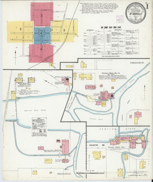 Sanborn Fire Insurance Map from McMinnville, Warren County, Tennessee (1907), Sheet #0001 - Complete Map Set gallery image, historic Sanborn map, vintage wall art, Tennessee Tennessee