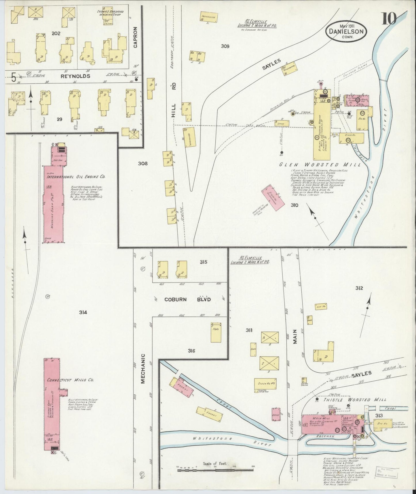 Sanborn Fire Insurance Map from Danielson, Windham County, Connecticut (1911), Sheet #0010 - Complete Map Set gallery image, historic Sanborn map, vintage wall art, Connecticut Connecticut