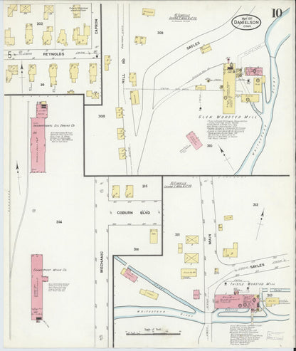 Sanborn Fire Insurance Map from Danielson, Windham County, Connecticut (1911), Sheet #0010 - Complete Map Set gallery image, historic Sanborn map, vintage wall art, Connecticut Connecticut