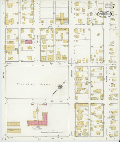 Sanborn Fire Insurance Map from Brownsville, Cameron County, Texas (1919), Sheet #0007 - Historic Sanborn Fire Insurance Map Print, vintage old map wall art, antique decor, genealogy gift, Texas Texas map