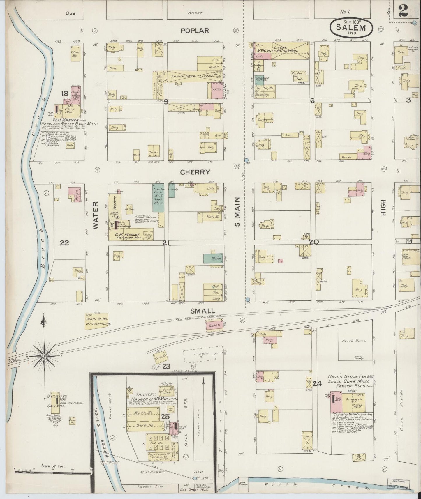 Sanborn Fire Insurance Map from Salem, Washington County, Indiana (1887), Sheet #0002 - Complete Map Set gallery image, historic Sanborn map, vintage wall art, Indiana Indiana