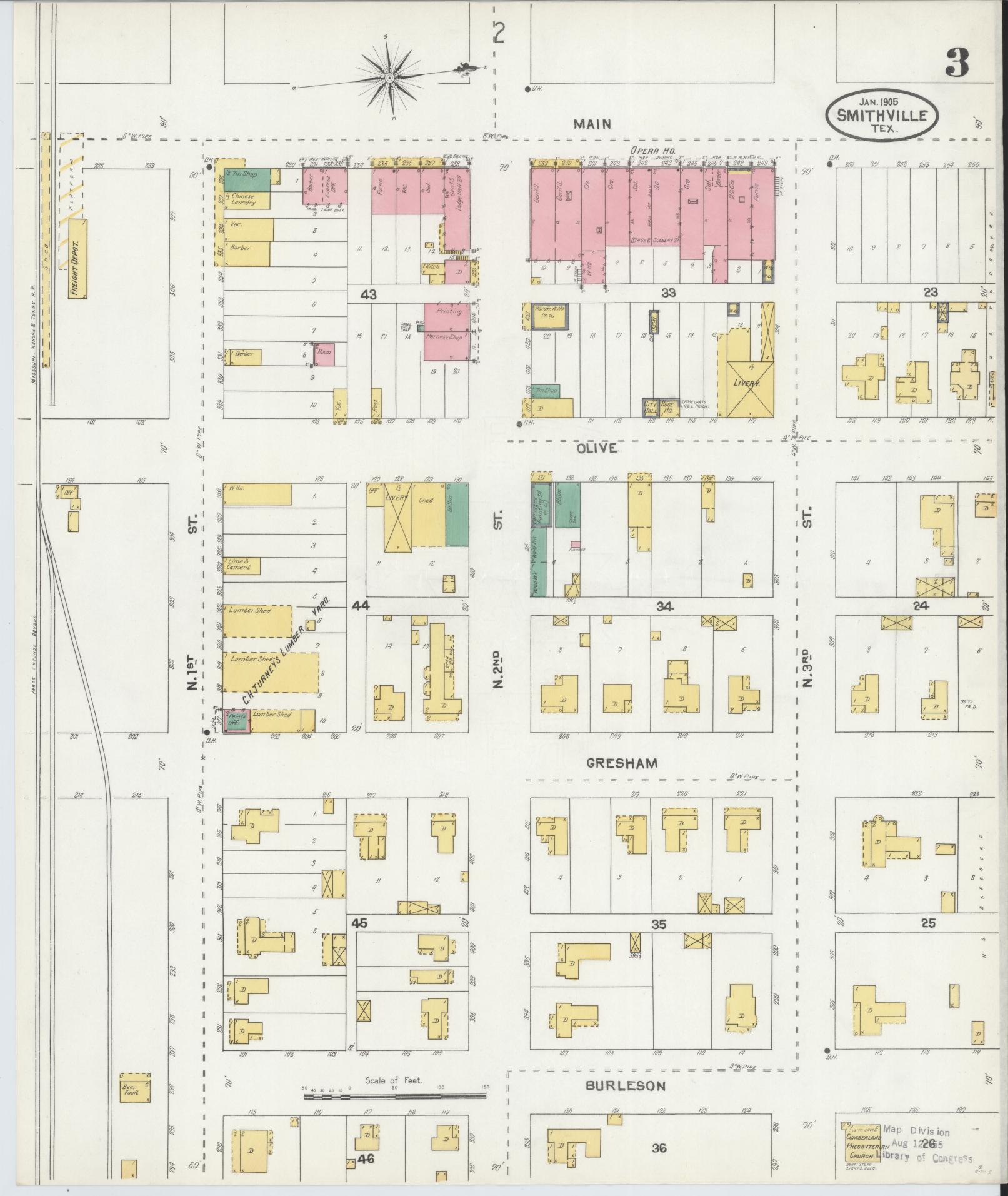 Sanborn Fire Insurance Map from Smithville, Bastrop County, Texas (1905), Sheet #0003 - Historic Sanborn Fire Insurance Map Print, vintage old map wall art, antique decor, genealogy gift, Texas Texas map