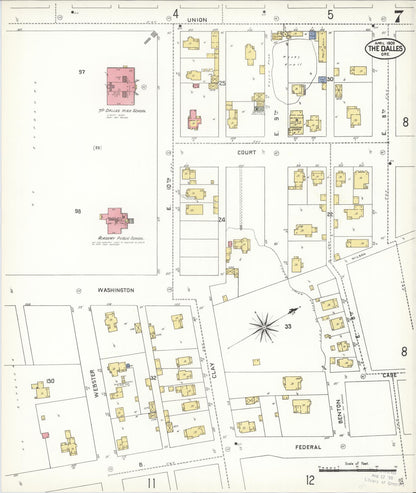 Sanborn Fire Insurance Map from The Dalles, Wasco County, Oregon (1909), Sheet #0007 - Complete Map Set gallery image, historic Sanborn map, vintage wall art, Oregon Oregon