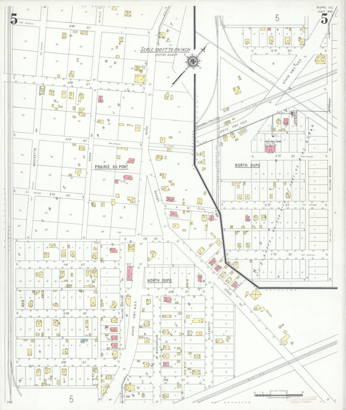 Sanborn Fire Insurance Map from Dupo, Saint Clair County, Illinois (1941), Sheet #0005 - Historic Sanborn Fire Insurance Map Print, vintage old map wall art, antique decor, genealogy gift, Illinois Illinois map