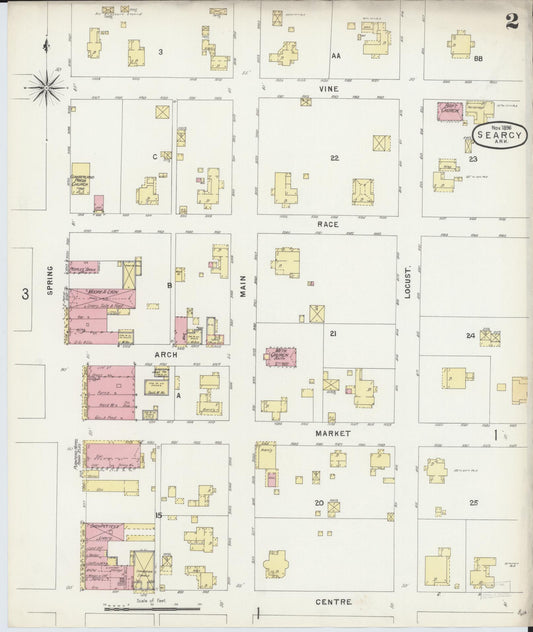 Sanborn Fire Insurance Map from Searcy, White County, Arkansas (1896), Sheet #0002 - Historic Sanborn Fire Insurance Map Print, vintage old map wall art, antique decor, genealogy gift, Arkansas Arkansas map