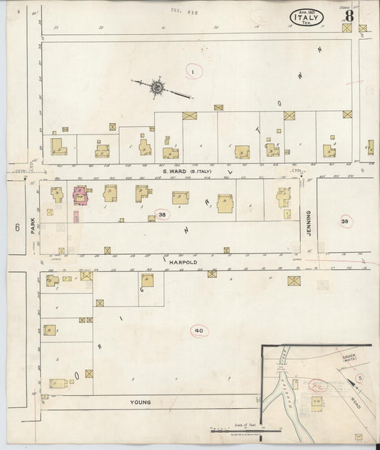 Sanborn Fire Insurance Map from Italy, Ellis County, Texas (1944), Sheet #0008 - Historic Sanborn Fire Insurance Map Print, vintage old map wall art, antique decor, genealogy gift, Texas Texas map