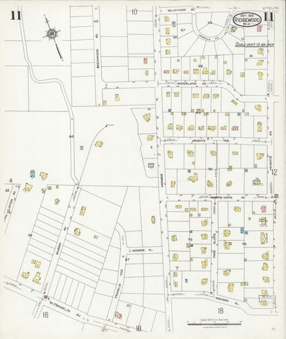 Sanborn Fire Insurance Map from Ridgewood, Bergen County, New Jersey (1924), Sheet #0011 - Historic Sanborn Fire Insurance Map Print, vintage old map wall art, antique decor, genealogy gift, New Jersey New Jersey map