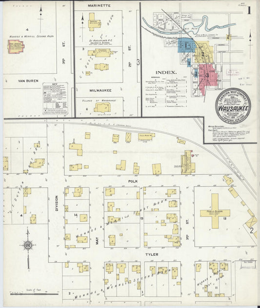 Sanborn Fire Insurance Map from Wausaukee, Marinette County, Wisconsin (1911), Sheet #0001 - Complete Map Set gallery image, historic Sanborn map, vintage wall art, Wisconsin Wisconsin