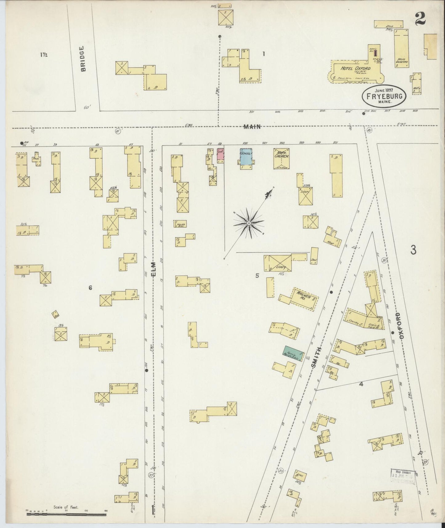 Sanborn Fire Insurance Map from Fryeburg, Oxford County, Maine (1897), Sheet #0002 - Complete Map Set gallery image, historic Sanborn map, vintage wall art, Maine Maine