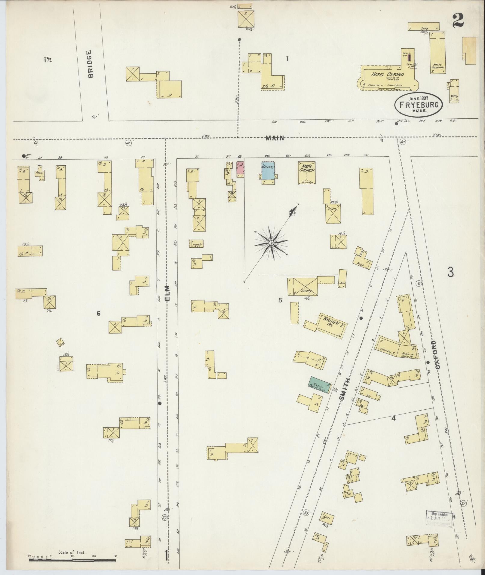 Sanborn Fire Insurance Map from Fryeburg, Oxford County, Maine (1897), Sheet #0002 - Complete Map Set gallery image, historic Sanborn map, vintage wall art, Maine Maine