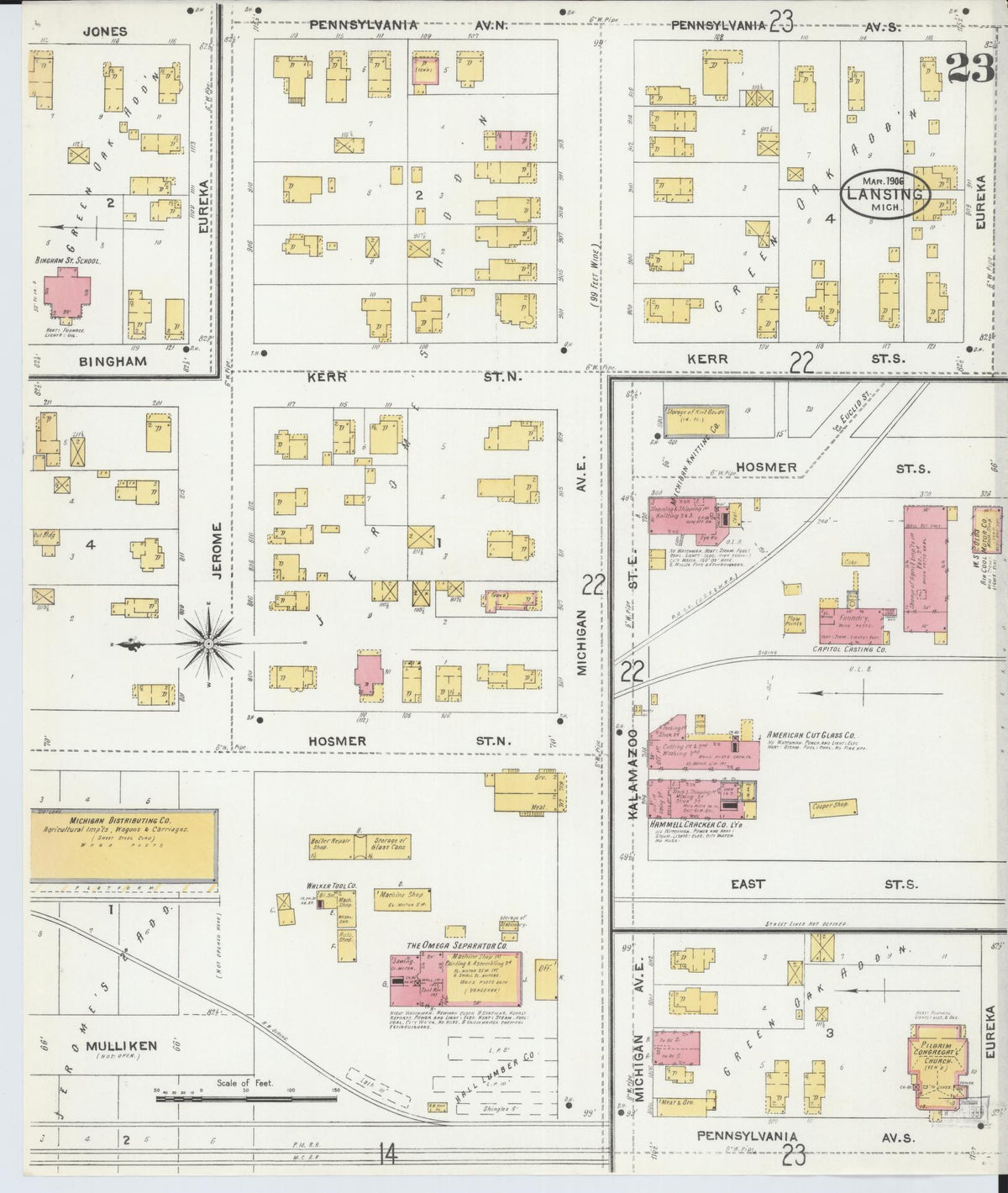 Sanborn Fire Insurance Map from Lansing, Ingham County, Michigan (1906), Sheet #0023 - Historic Sanborn Fire Insurance Map Print, vintage old map wall art, antique decor, genealogy gift, Michigan Michigan map