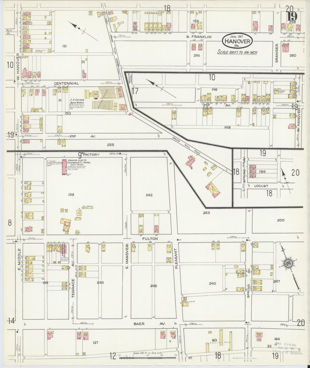 Sanborn Fire Insurance Map from Hanover, York County, Pennsylvania (1917), Sheet #0019 - Complete Map Set gallery image, historic Sanborn map, vintage wall art, Pennsylvania Pennsylvania
