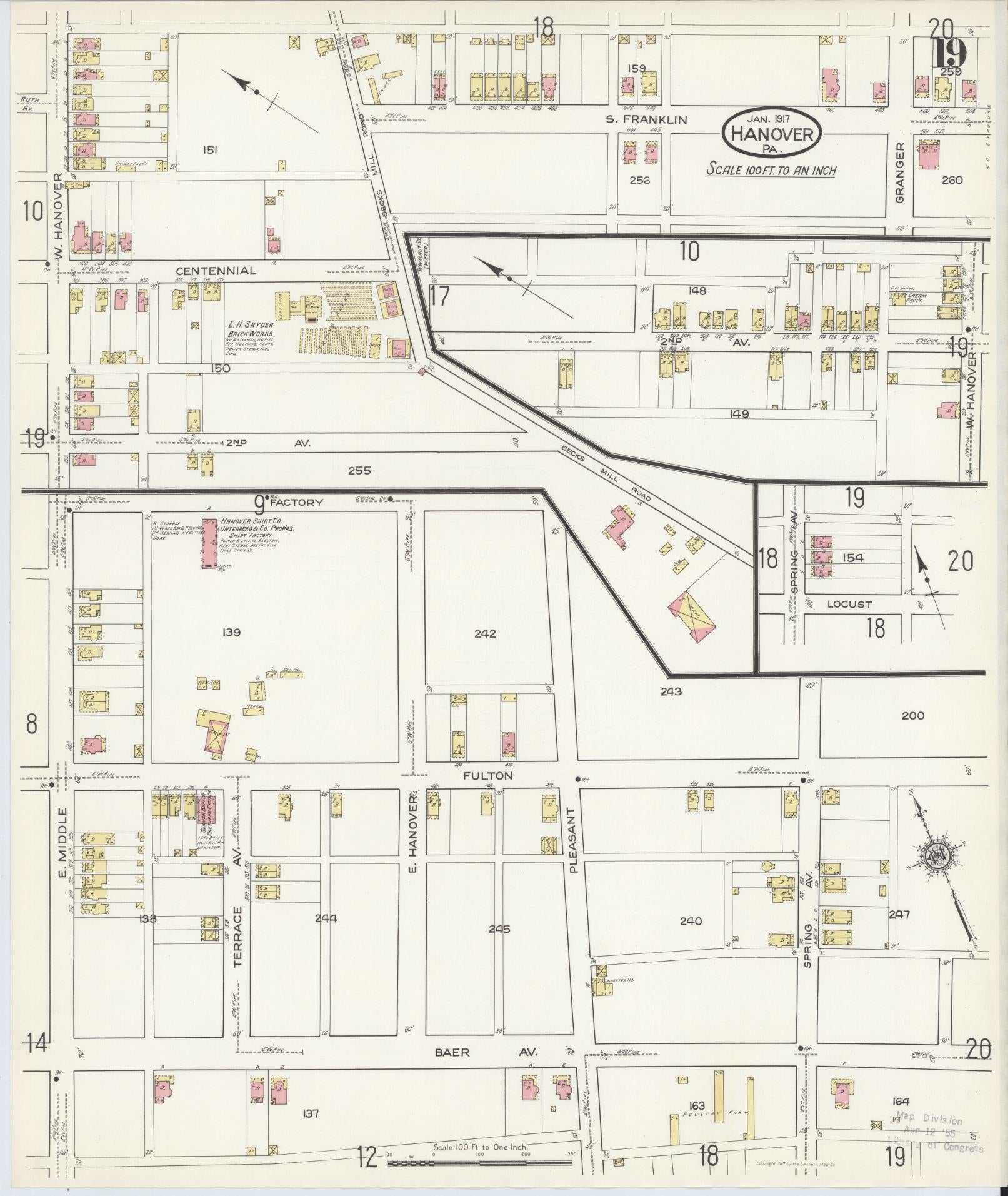 Sanborn Fire Insurance Map from Hanover, York County, Pennsylvania (1917), Sheet #0019 - Complete Map Set gallery image, historic Sanborn map, vintage wall art, Pennsylvania Pennsylvania
