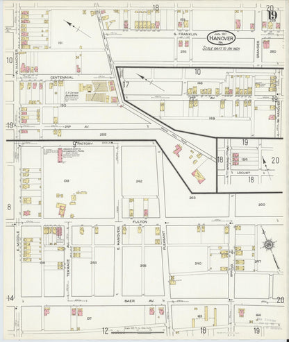 Sanborn Fire Insurance Map from Hanover, York County, Pennsylvania (1917), Sheet #0019 - Complete Map Set gallery image, historic Sanborn map, vintage wall art, Pennsylvania Pennsylvania