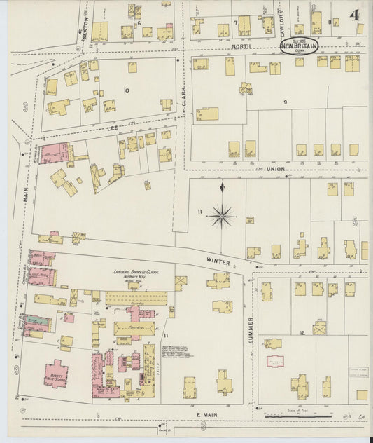 Sanborn Fire Insurance Map from New Britain, Hartford County, Connecticut (1895), Sheet #0004 - Historic Sanborn Fire Insurance Map Print, vintage old map wall art, antique decor, genealogy gift, Connecticut Connecticut map